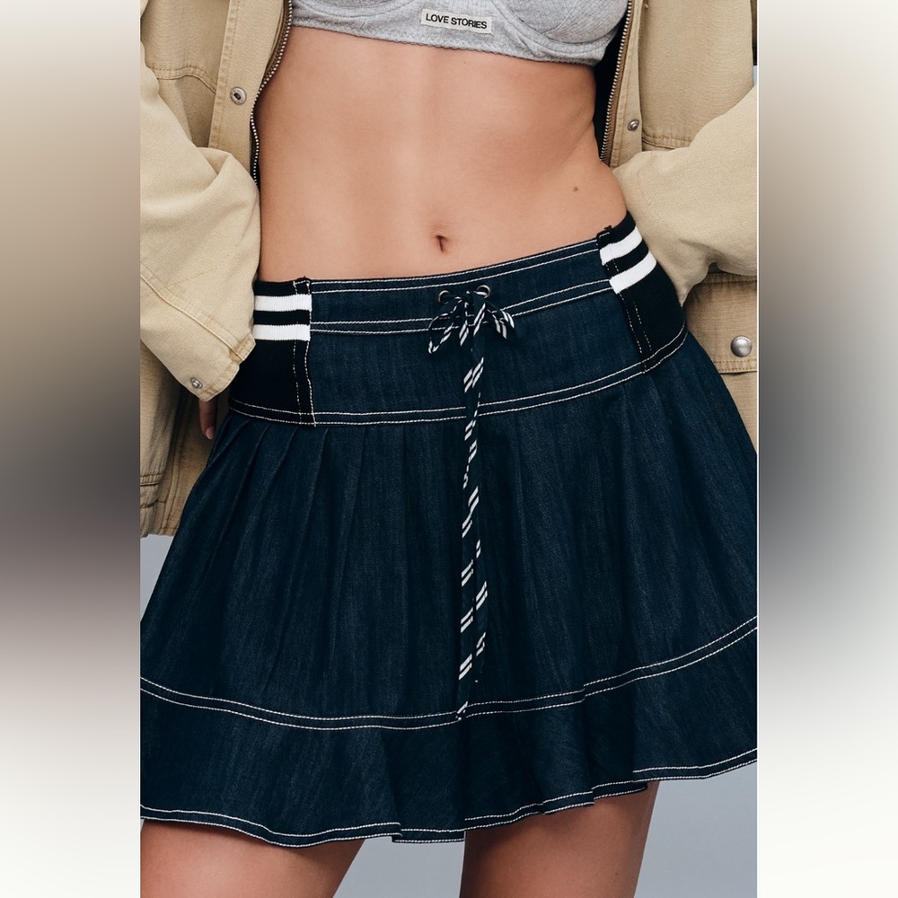 Anthropologie Sporty Pilcro Tiered Denim Mini Skirt Dark Wash NWT Streetwear